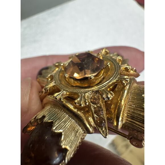 VTG Expan Amber Glass Convertible Brooch/Pendant - Picture 3 of 7